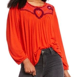 Free People  Peasant Boho Embroidered Blouse